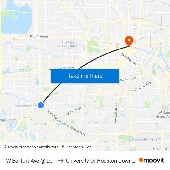 W Bellfort Ave @ Dover to University Of Houston-Downtown map