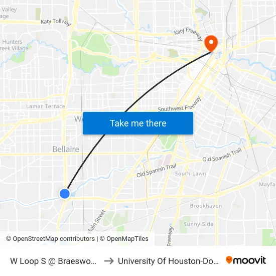 W Loop S @ Braeswood Blvd to University Of Houston-Downtown map