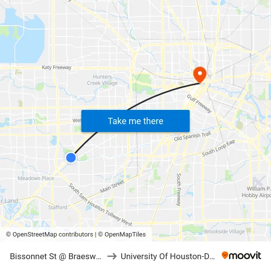 Bissonnet St @ Braeswood Blvd to University Of Houston-Downtown map