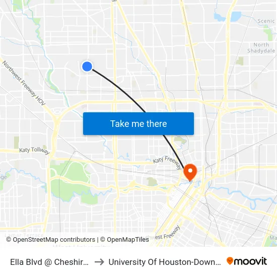 Ella Blvd @ Cheshire Ln to University Of Houston-Downtown map