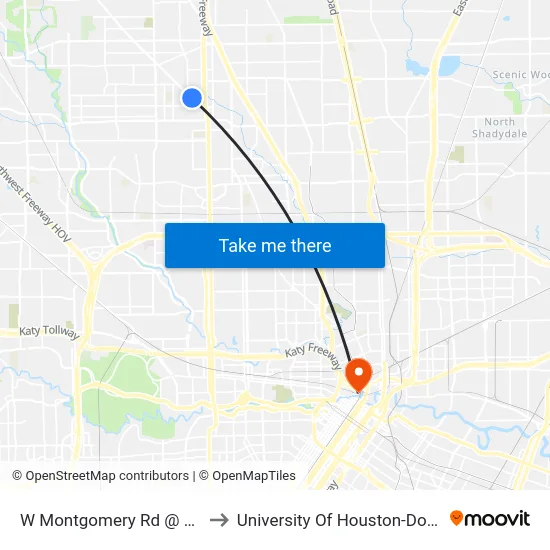 W Montgomery Rd @ Beall St to University Of Houston-Downtown map