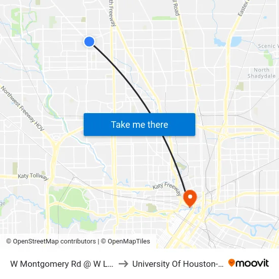 W Montgomery Rd @ W Little York Rd to University Of Houston-Downtown map