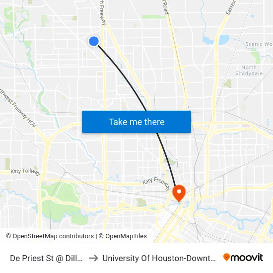 De Priest St @ Dillard to University Of Houston-Downtown map