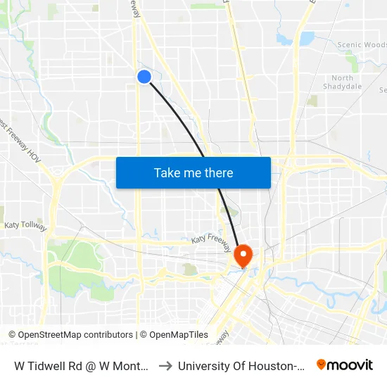 W Tidwell Rd @ W Montgomery Rd to University Of Houston-Downtown map