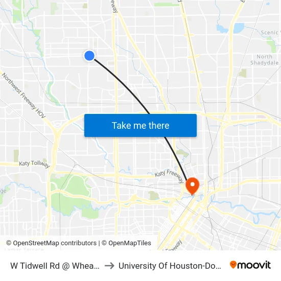 W Tidwell Rd @ Wheatley St to University Of Houston-Downtown map