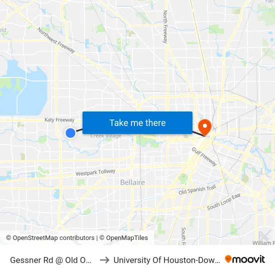 Gessner Rd @ Old Oaks Dr to University Of Houston-Downtown map