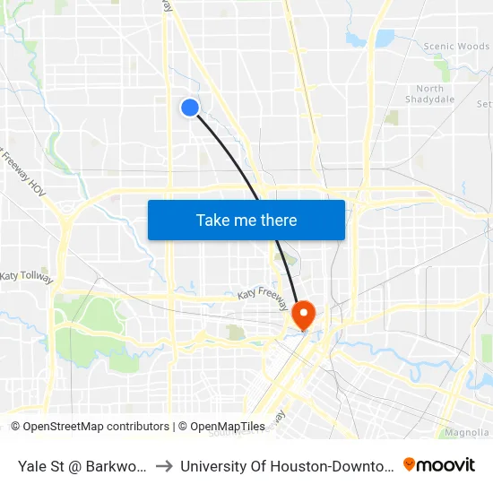 Yale St @ Barkwood to University Of Houston-Downtown map