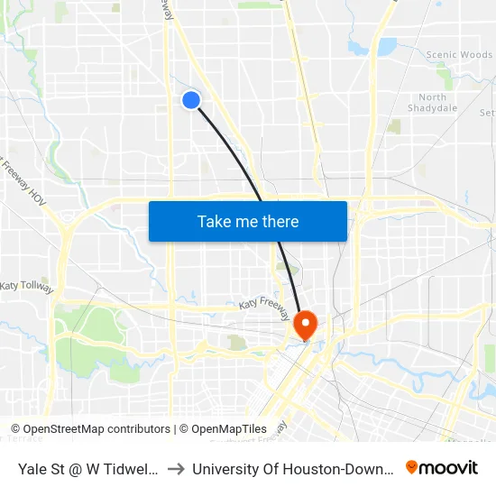 Yale St @ W Tidwell Rd to University Of Houston-Downtown map