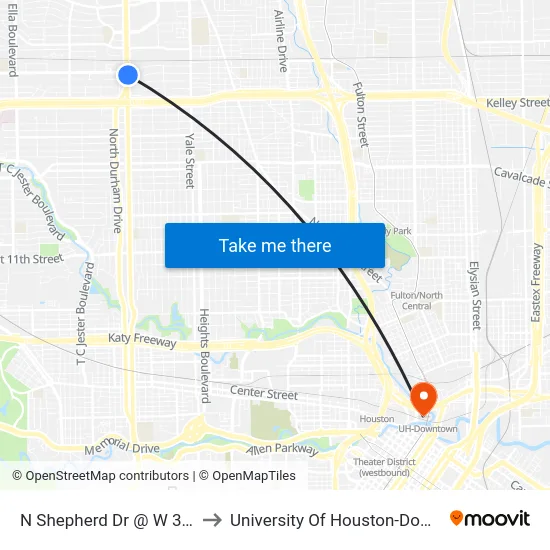 N Shepherd Dr @ W 34th St to University Of Houston-Downtown map