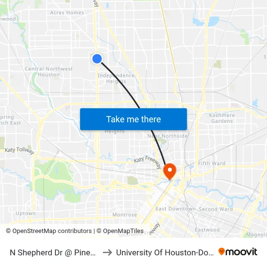N Shepherd Dr @ Pinemont Dr to University Of Houston-Downtown map