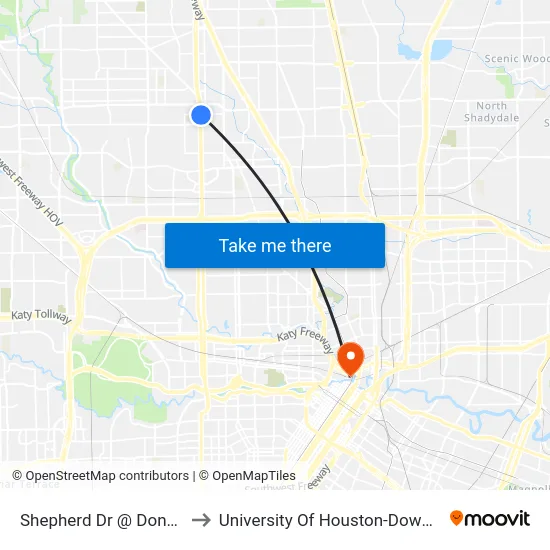 Shepherd Dr @ Donovan to University Of Houston-Downtown map