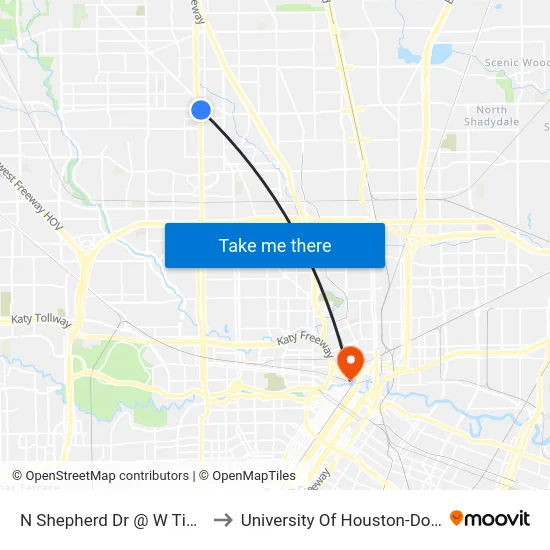 N Shepherd Dr @ W Tidwell Rd to University Of Houston-Downtown map