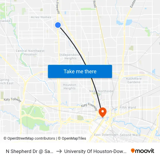 N Shepherd Dr @ Sam St to University Of Houston-Downtown map