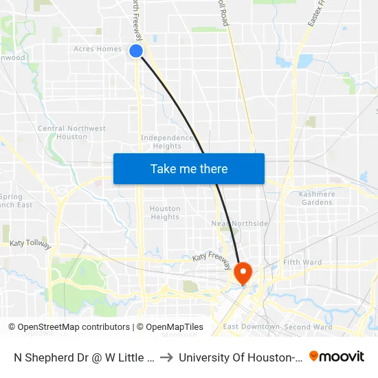 N Shepherd Dr @ W Little York Rd MB to University Of Houston-Downtown map