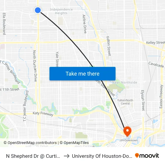 N Shepherd Dr @ Curtin St MB to University Of Houston-Downtown map