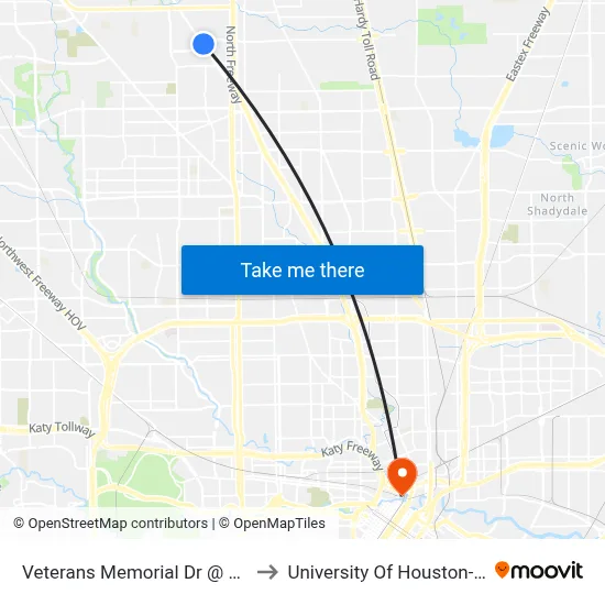 Veterans Memorial Dr @ Gulf Bank Rd to University Of Houston-Downtown map