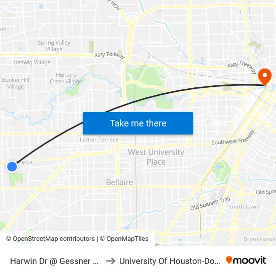 Harwin Dr @ Gessner Rd Mb2 to University Of Houston-Downtown map