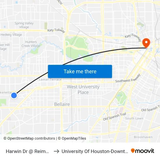 Harwin Dr @ Reims Rd to University Of Houston-Downtown map