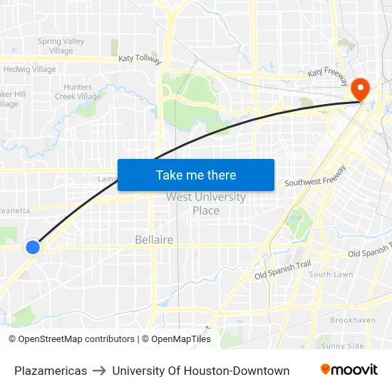 Plazamericas to University Of Houston-Downtown map