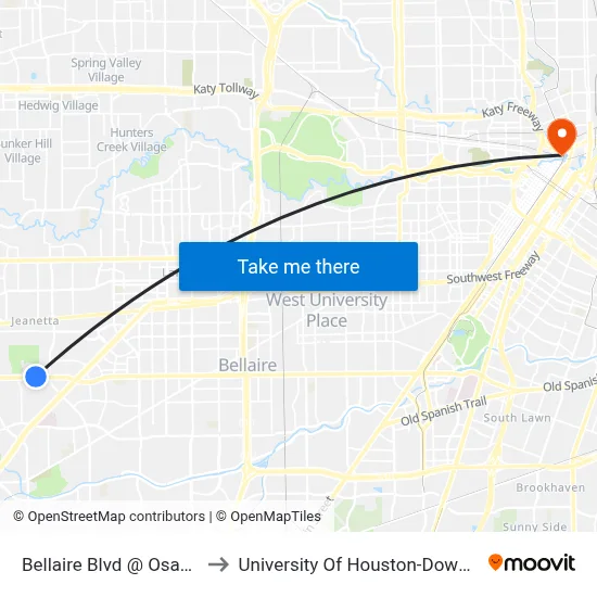 Bellaire Blvd @ Osage St to University Of Houston-Downtown map