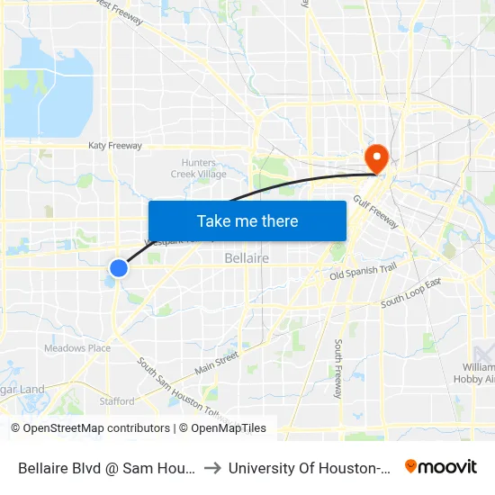 Bellaire Blvd @ Sam Houston Pkwy to University Of Houston-Downtown map