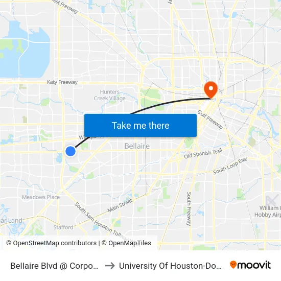 Bellaire Blvd @ Corporate Dr to University Of Houston-Downtown map