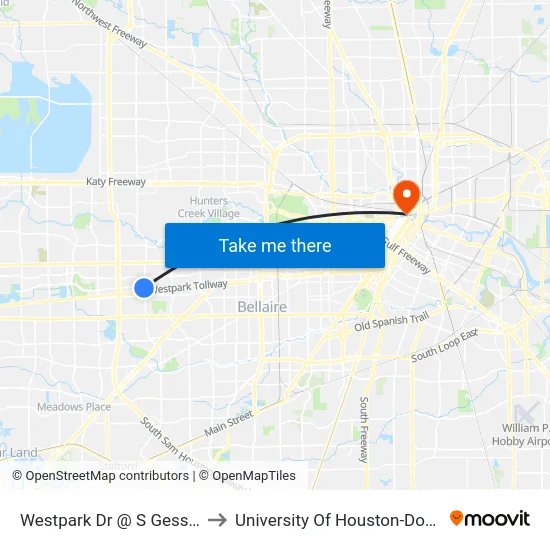 Westpark Dr @ S Gessner Rd to University Of Houston-Downtown map