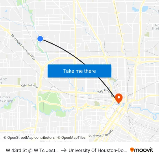 W 43rd St @ W Tc Jester Blvd to University Of Houston-Downtown map
