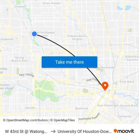 W 43rd St @ Watonga Blvd to University Of Houston-Downtown map