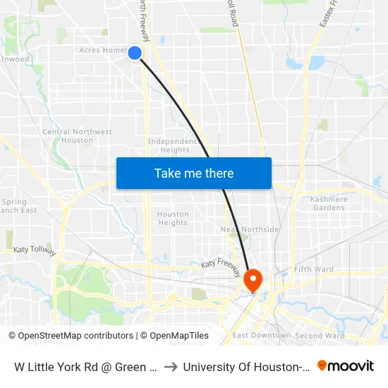W Little York Rd @ Green Meadow Ln to University Of Houston-Downtown map