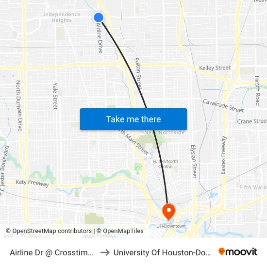 Airline Dr @ Crosstimbers St to University Of Houston-Downtown map