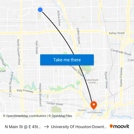 N Main St @ E 45th St to University Of Houston-Downtown map