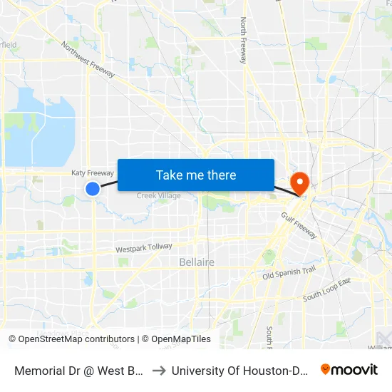Memorial Dr @ West Bough Ln to University Of Houston-Downtown map