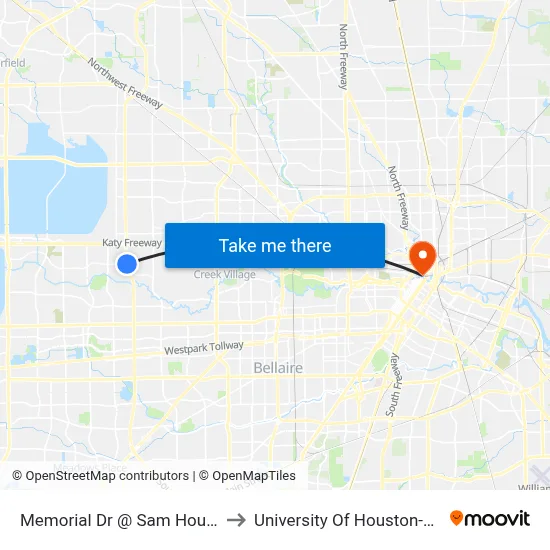 Memorial Dr @ Sam Houston Pkwy to University Of Houston-Downtown map