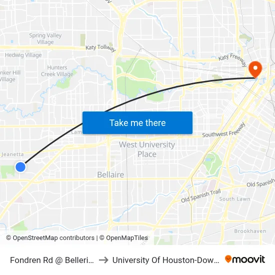 Fondren Rd @ Bellerive Dr to University Of Houston-Downtown map