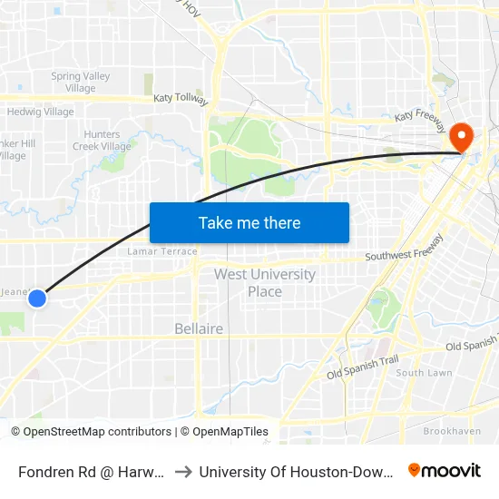 Fondren Rd @ Harwin Dr to University Of Houston-Downtown map