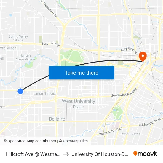 Hillcroft Ave @ Westheimer Rd to University Of Houston-Downtown map