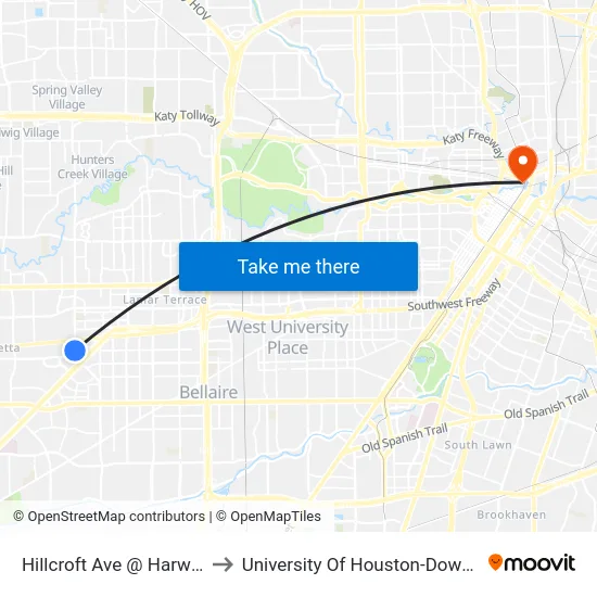 Hillcroft Ave @ Harwin Dr to University Of Houston-Downtown map