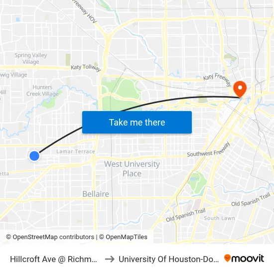 Hillcroft Ave @ Richmond Ave to University Of Houston-Downtown map