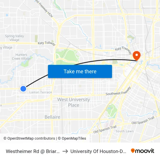 Westheimer Rd @ Briarhurst Dr to University Of Houston-Downtown map