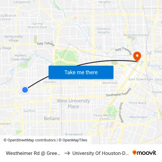 Westheimer Rd @ Greenridge Dr to University Of Houston-Downtown map