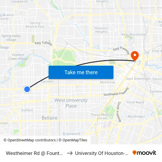 Westheimer Rd @ Fountain View Dr to University Of Houston-Downtown map