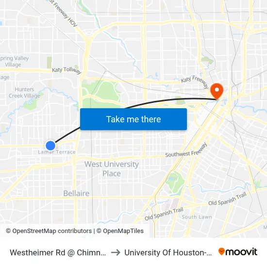 Westheimer Rd @ Chimney Rock Rd to University Of Houston-Downtown map
