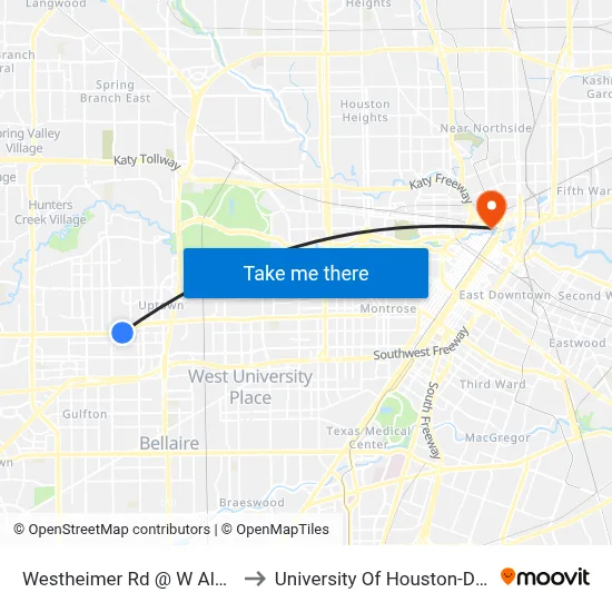 Westheimer Rd @ W Alabama St to University Of Houston-Downtown map