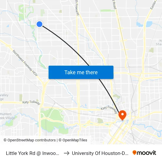Little York Rd @ Inwood Park Dr to University Of Houston-Downtown map
