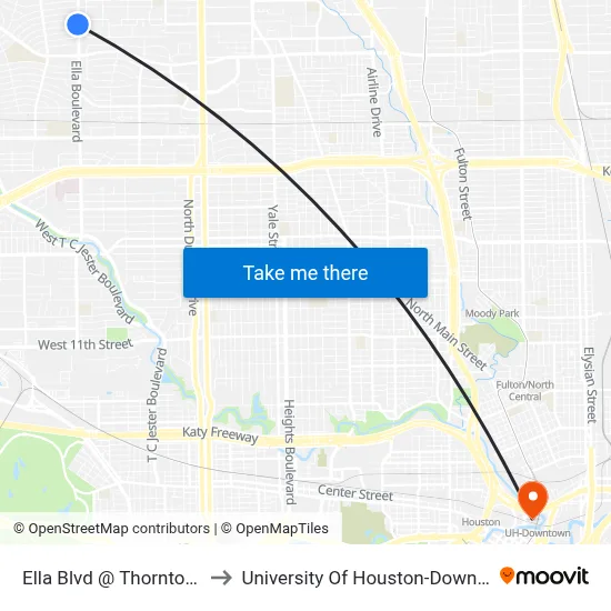Ella Blvd @ Thornton Rd to University Of Houston-Downtown map