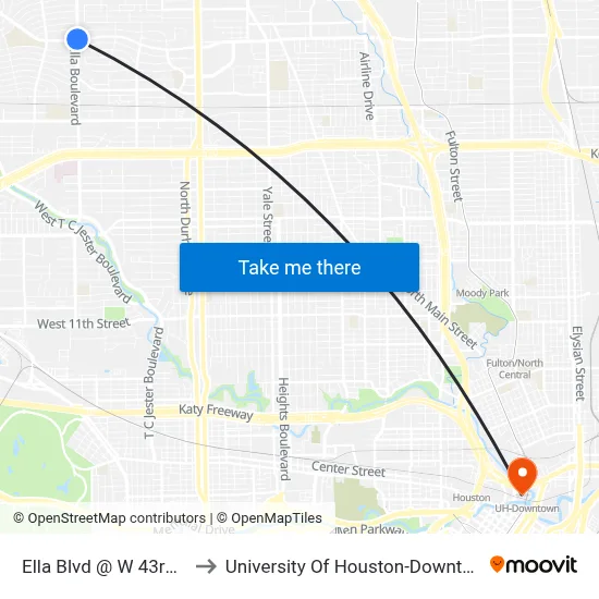 Ella Blvd @ W 43rd St to University Of Houston-Downtown map