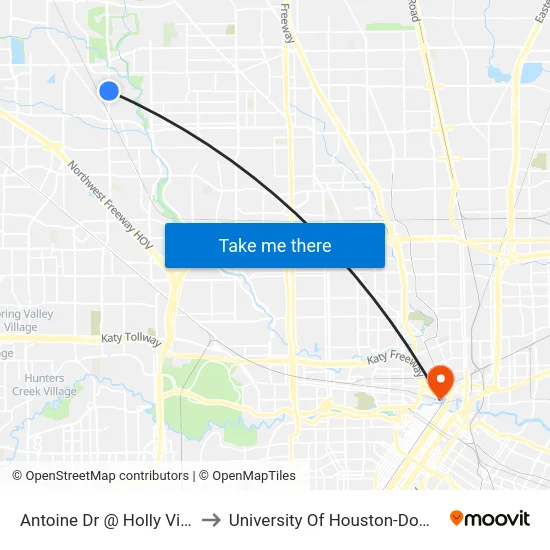 Antoine Dr @ Holly View Dr to University Of Houston-Downtown map