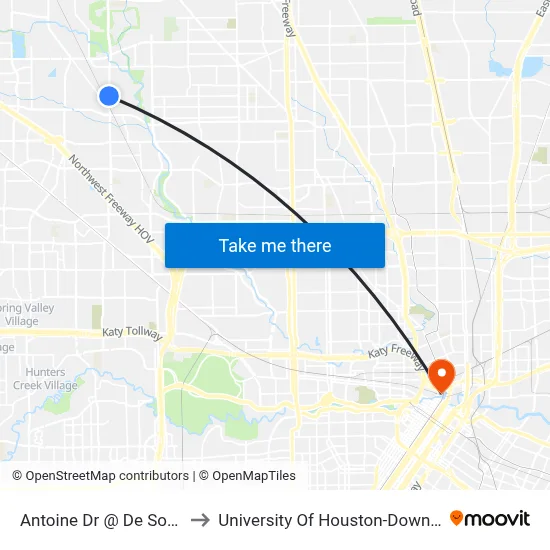 Antoine Dr @ De Soto St to University Of Houston-Downtown map