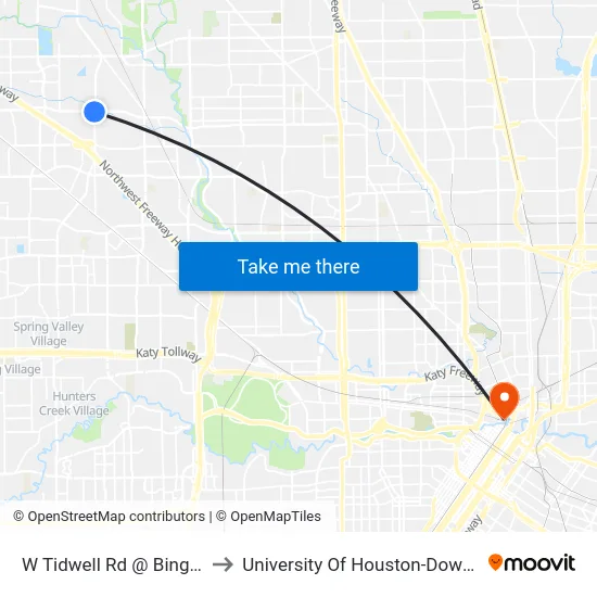 W Tidwell Rd @ Bingle Rd to University Of Houston-Downtown map